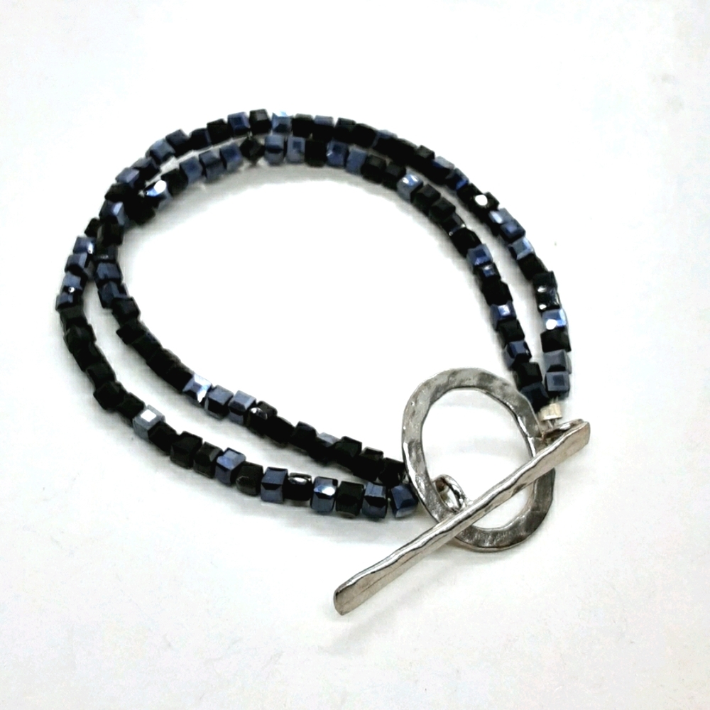8 inch double strand black glass cube beads